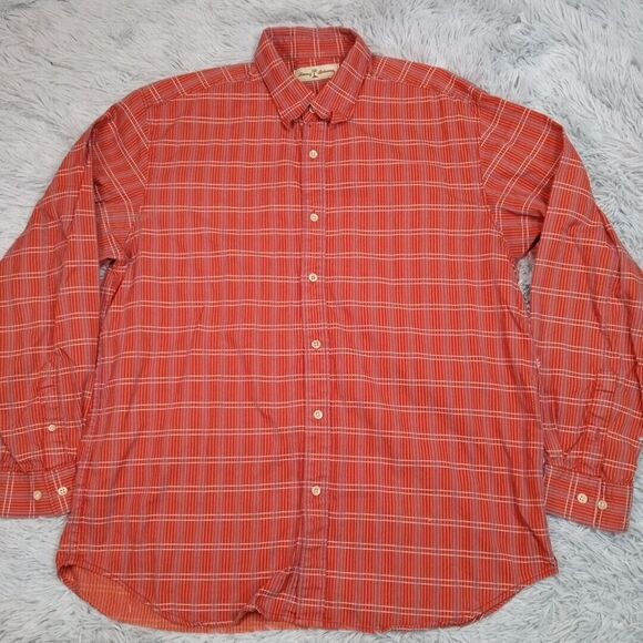 Tommy Bahama Mens Shirt L Orange Check Career Casual Preppy Button Up‎ Comfort - Picture 1 of 11